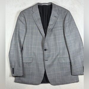 Recent Hickey Freeman 46L Worsted Wool Classic Gray Check  Windowpane Blazer USA